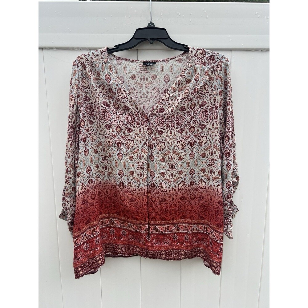 Simply Emma Women's Plus Size 3X Button Up Boho Roll Tab Sleeve Rayon